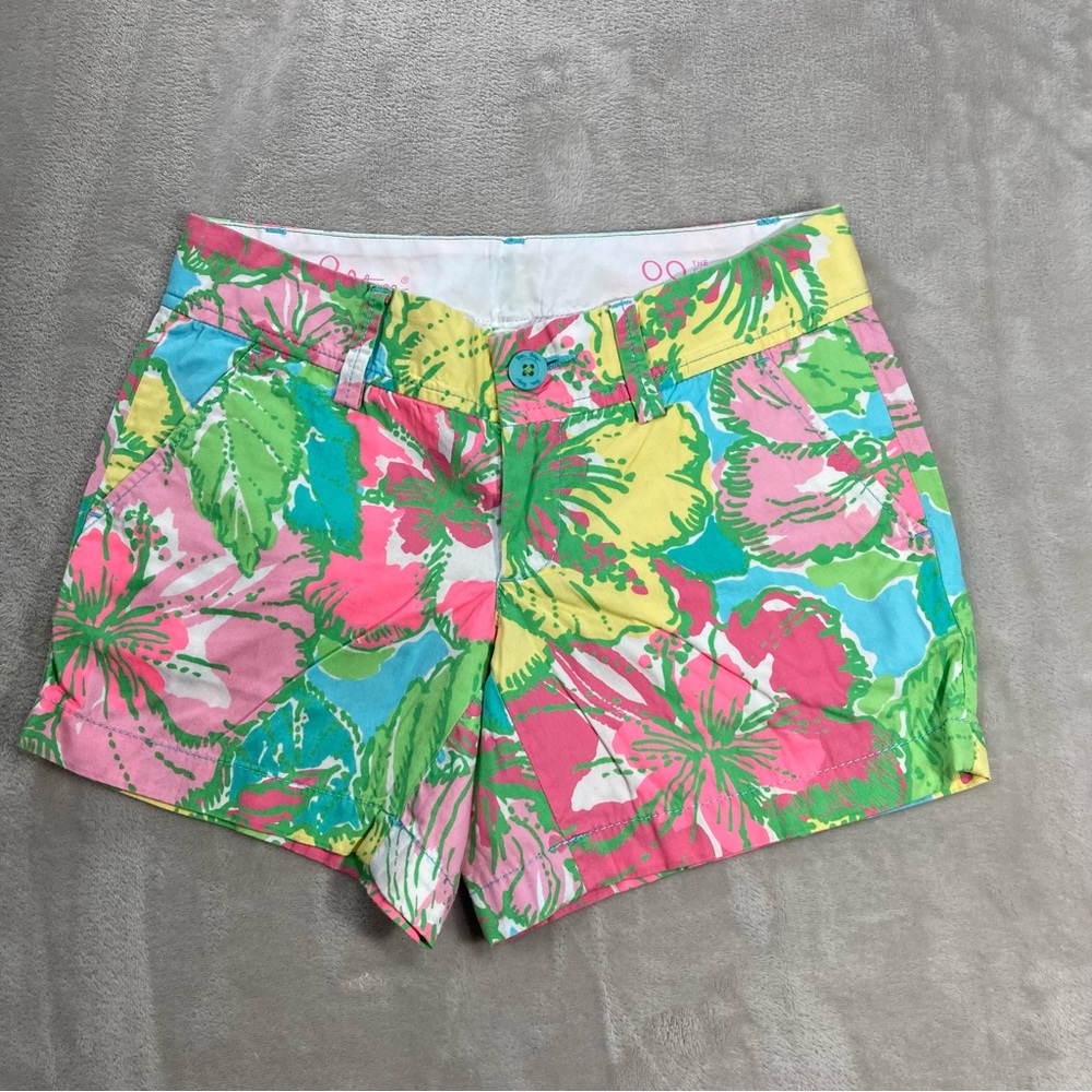 Lilly Pulitzer The Callahan Short Floral Green Pink Women's Sz 00